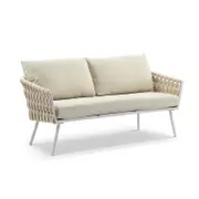 Lismore 2 Seater Outdoor Aluminium and Rope Lounge 2 Seats - White - Cream Rope - Cream