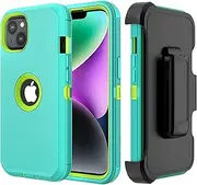 [TASHHAR] Phone Case for iPhone 14 Case,Heavy Duty Hard Shockproof Armor Protector Case Cover with Belt Clip Holster for Apple iPhone 14 5G 2022 Phone Case (Green+Yellow)