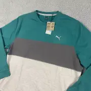 Puma Cloudspun Colorblock Crewneck Mens XL Green Gray UPF 40 Pullover Sweater