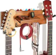 SNIGJAT Guitar Wall Mount with 2 Rotatable Hook, Wood Guitar Hanger with Shelf and Pick Holder, Guitar Wall Stand Rack for Acoustic Electric Bass