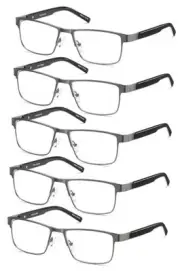 5-Pack Reading Glasses for Men Blue Light Blocking Metal Gunmetal Full Frame