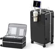 [Hanke] Luggage 28 Inch Large Suitcases with Wheels and Cup Holder,Top Opening Checked Luggage Hard Case Travel Luggage,Jet Black