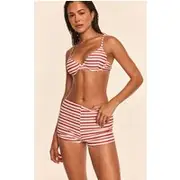 Red Stripe Mini Beach Shorts, Red