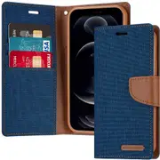 Goospery iPhone 14 Pro Canvas Fabric Flip Wallet Case Cover Apple [Blue]