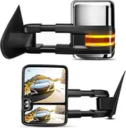 PHILTOP Power Heated Towing Mirrors Fit for Silverado 1500,Sierra 1500,Silverado 2500 HD,Sierra 2500 HD,Silverado 3500 HD,Power Glass,Telescoping&Folding,Tow Mirrors with LED Arrow Turn Signal