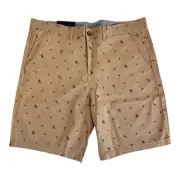 Jachs New York Bleecker Short Brown Palm Tree Print Men Size 33 Flat Front Chino