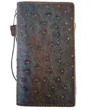 Genuine Leather case for Iphone 14 13 12 Pro Max Wallet Book Polish Ostrich DE