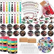 Wettarn 162 Pcs Dragon Themed Birthday Party Favors for 16 People, Includes Dragon Tattoo Stickers Mini Model Button Pins Bracelets Keychains Organza Bags Card Tags for Goodie Bag Filler