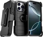 for iPhone 16 Pro Case with Belt Clip Holster & Kickstand, Screenless Protective Dual-Layer Shockproof Case for iPhone 16 Pro - Black