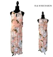 R & M RICHARDS Chiffon Maxi Dress Faux Wrap Bodice Womens Sz 6 Blush Floral NEW