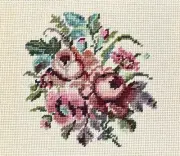 Completed Needlepoint Tapestry Canvas Vintage Floral Bouquet on Cream