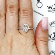 1.10CTW Pear Shaped Halo CZ 14K Gold Rose Engagement Ring