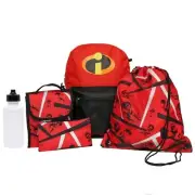 Disney Incredibles 2 Backpack Set 5 Piece Lunchbox, Pencil Case, Water Bottle