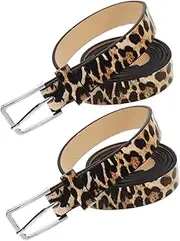 [Gatuida] 2pcs Womens Adjustable Leopard Print Belts Stylish Vintage Waistbands for High Waist Jeans and Party Outfits Elegant Artificial Fashion Statement
