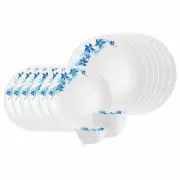 Cello Blue Swirl Opalware Dinner Set, 18-Pieces, White