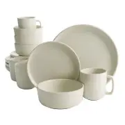 Gibson Home Zuma Round 16-Piece Matte Stoneware Dinnerware Set - Cream