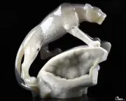 Awesome 6.9" Agate Geode Carved Crystal Leopard Sculpture, Realistic, Healing