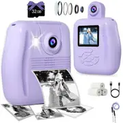 Camera Instant Print - Instant Print Camera for Kids, Inkless Camera Instant Print Digital Video Cameras Kids Toys (Purple)