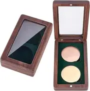 WADORN 2-Slot Challenge Coin Display Case 4.5x3.3cm Coin Slot Wooden Memory Box Memorial Coin Holder Clear Window Storage Box Protective Case for Collectors Coins Medals Badges Rocks Gift