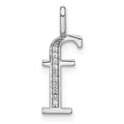 14K White Gold Real Diamond Lower Case Letter F Initial Pendant