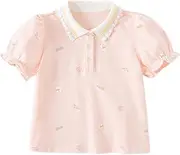 [DAVE & BELLA] DAVE&BELLA Girls Short Sleeve Polo Shirts Quick Dry Ruffle Golf Tennis T Shirts Rabbit Print School Uniform Tops for Aged 1-8