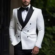 Men's Party Prom Wedding Suits Tuxedos Black White Patch Solid Colored 2 Piece Luxury Formal Tailored Fit Double Breasted Six-buttons