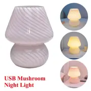 Mushroom Table Lamp Glass LED USB Night Lights Modern Nightstand Bedside XX