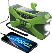 Wind Up Emergency Crank Radio, 10000mAh-Solar Hand Crank Portable AM/FM Weather Radio, Dynamo Radio with 1W Flashlight & Reading Lamp, Cell Phone Charger, SOS-Green