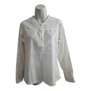 Merrell Meadow White Peach Striped Long Sleeve Button Blouse Top Size Small NEW