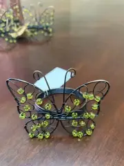 5 Butterfly Napkin Rings Bronze Wire 2.25” Light Green Beads