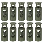 30Pcs 4mm Cord Lock Plastic Double Hole Spring Toggle Stoppers, Dark Green