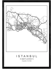 Blade Istanbul city map Nordic style black and white. A3 size poster frame Printed paper No 250 gr. Paintings, prints and posters for living room and bedroom