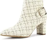 [Allegra K] Women's Plaid Pointed Toe Chunky Heel Ankle Boots