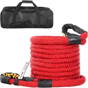 1\" x 31.5\' Recovery Tow Rope, 33,500 lbs, Heavy Duty Nylon Double Braided Kinetic Energy Rope with Loops and Protective Sleeves, for Truck Off-Road Vehicle ATV UTV, Carry Bag Included,