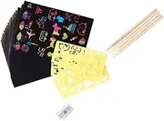 2 Sets -Friendly Scratch Paper Art Kit 4 Stencils 5 Bamboo Pens Pencil Sharpener for Learning Play