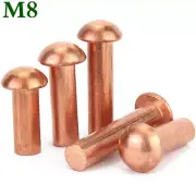 M8 Round Domed Head Solid Copper Rivets Button Head Rivets Old School Fastener