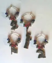 patriotic usa symbols wine glass charms bronze tone free shipping set of 4