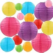 LURICO 16 Pcs Colorful Paper Lanterns (Multicolorsize of 4” 6” 8” 10”) - Chinese/Japanese Paper Hanging Decorations Ball Lanterns Lamps for Home Decor Parties and Weddings
