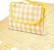 Outdoor Picnic Blankets,80" x80" Foldable Lightweight Waterproof Sand Mat,Beach Blanket for Camping, Hiking, Traveling, Picnics and Moisture Resistant Fabric Lawn Spring Mat (Yellow)