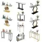 Narrow Console Table Accent Table for Hallway Entryway Living Room Marble/Glass