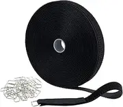 Hook and Loop Tape, 1in x 32.8ft/2.5cm x 10m Nylon Fastening Cable Straps, Freely Cuttable Securing Cord Ties with 50Pcs Metal Buckles, Strong Load Bearing Adhesive Strip Firm Bonding for DIY