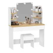 Advwin Dressing Table Stool LED Bulbs Makeup Mirror Vanity Desk Oak