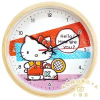 在飛比找momo購物網優惠-【小禮堂】Hello Kitty 木框圓形壁掛鐘《紅藍.網球