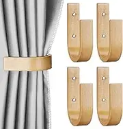 Kigley 4 Pcs Curtain Tiebacks Wood Holdbacks Wooden Curtain Hooks U Shaped Holders Wall Mount Pullbacks for Home Outdoor Decor(Wood Color)
