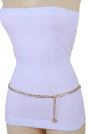 Women Gold Metal Chain High Waist Hip Belt Coin Charm Comfortable Strap XS S M