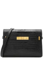 Saint Laurent Manhattan Small Crocodile-effect Leather Shoulder bag - Black ONE SIZE