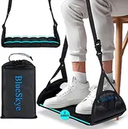 BlueSkye Travel Foot Rest with Flat Rigid Base Adjustable Folding Portable Hanging Foot Hammock for Aeroplane, Office, Under Desk, Car, Home Relaxing Soft Padded in Flight Anti Swelling - by