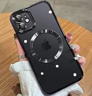 [ELEPIK] for iPhone 12 Case with Camera Protector, [Full Camera Cover Protection] [Compatible with MagSafe] [Military Grade Protection] Clear Magnetic Slim Phone Case 6.1 inch, Black