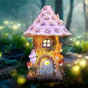 Yabound Garden Statues, Garden Decor Solar, Fairy Garden with Solar Lights, Mushroom House Outdoor Statues, Durable Resin Outside Decor, Unique Mother's Day Mom Gifts