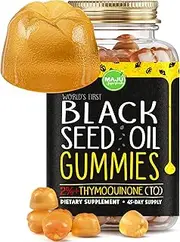 MAJU's Black Seed Oil Gummies - World's First Gummy w/ 2%+ Thymoquinone, Black Cumin Seed Nigella Sativa Oil, Cold-Pressed, Potent Formula with Cinnamon Extract, No Aftertaste - 500mg (90ct)
